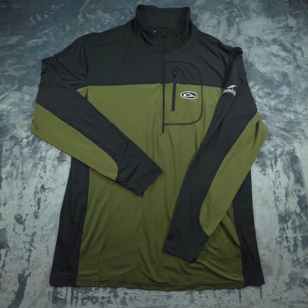 Drake Waterfowl Systems Mens Medium 1/4 Zip Pullover Olive Black 500-16